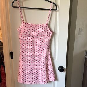 Pink Cherry Print Spaghetti Strap Mini athletic Dress